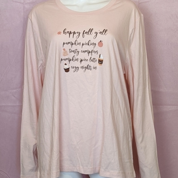 Sleep Sense Pink Happy Fall Y'all Long Sleeve Pajama Shirt size XL - Picture 1 of 7